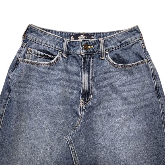 Hollister Ultra High Rise Baggy Jeans Medium Wash Raw Hem Womens Size 4 - Picture 3 of 10